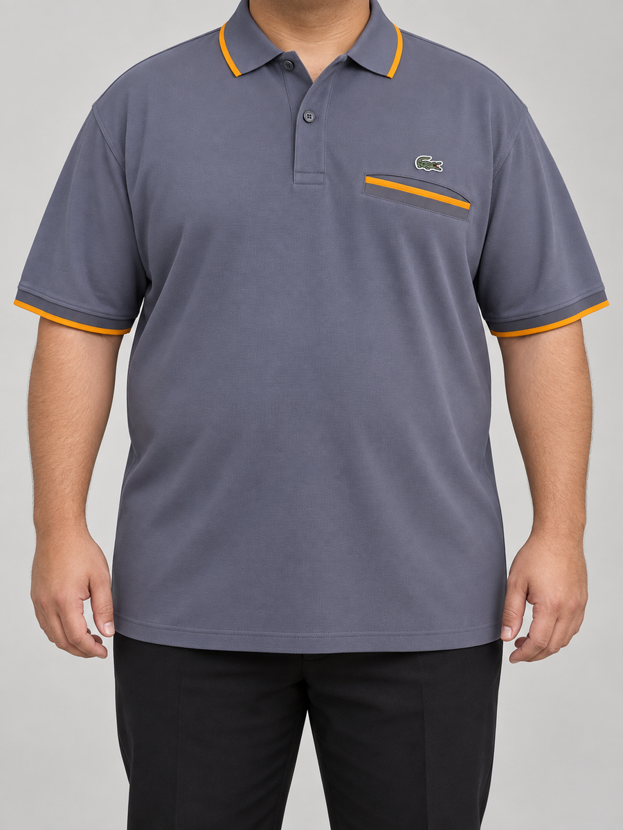 Plus-Size Slate-Grey Pocket Polo With Orange Trim - front view