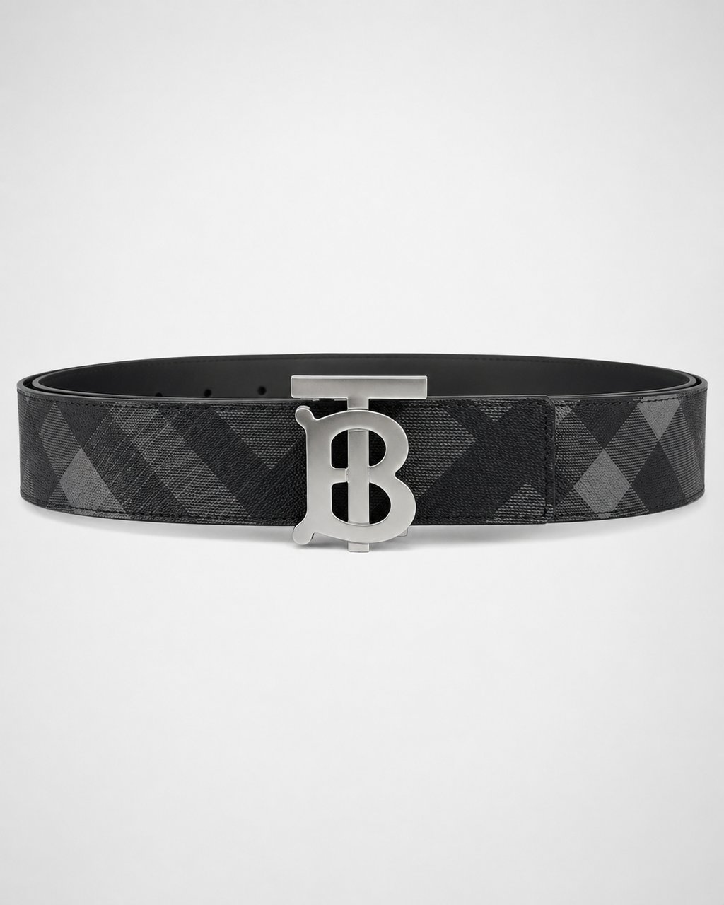 Black/ Grey check pattern; beige reverse is stated in the source description but not visible in the images Reversible Silver-Tone Buckle Belt - Product image 1