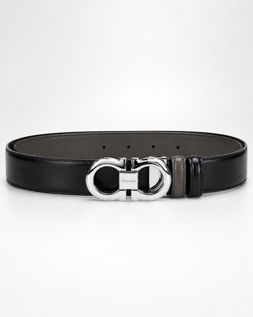 Black/ Taupe/brown Reversible Silver-Tone Buckle Belt - Product image 1