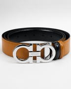 SF — Tan/ Black Reversible Silver-Tone Buckle Belt