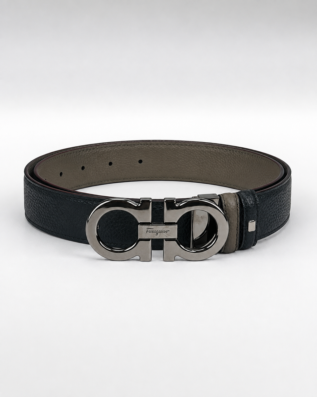 Black/ Brown/ taupe Reversible Silver-Tone Buckle Belt - Product image 1