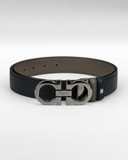 SF — Black/ Brown/ taupe Reversible Silver-Tone Buckle Belt