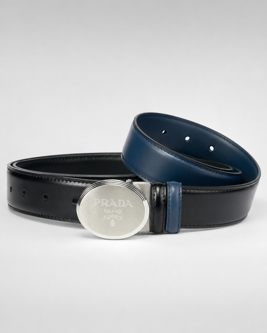 Black/ Deep blue Reversible Silver-Tone Buckle Belt - Product image 1