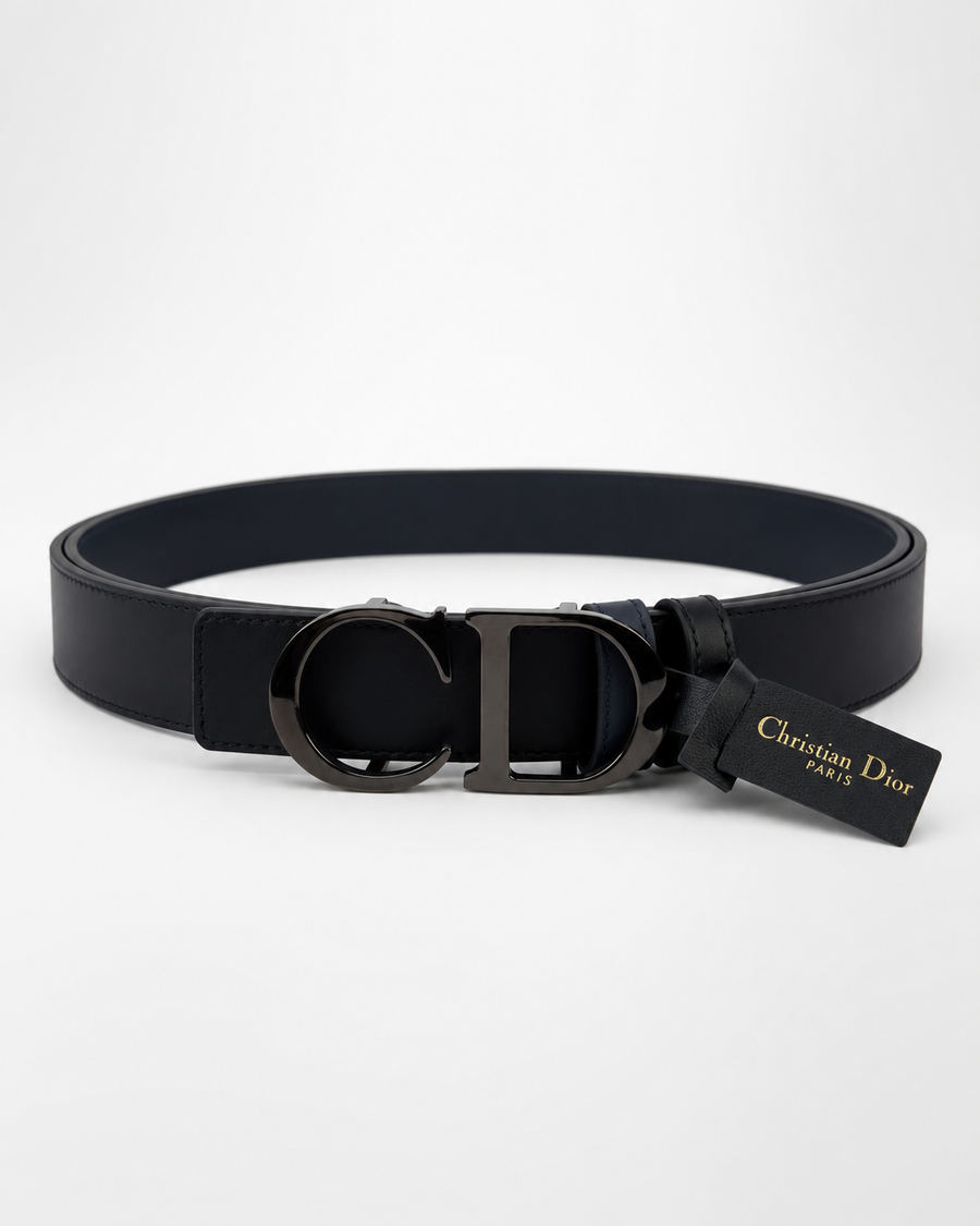 Black/ Dark blue/navy accents visible on inner or loop sections Reversible Dark Metal Buckle Belt - Product image 2
