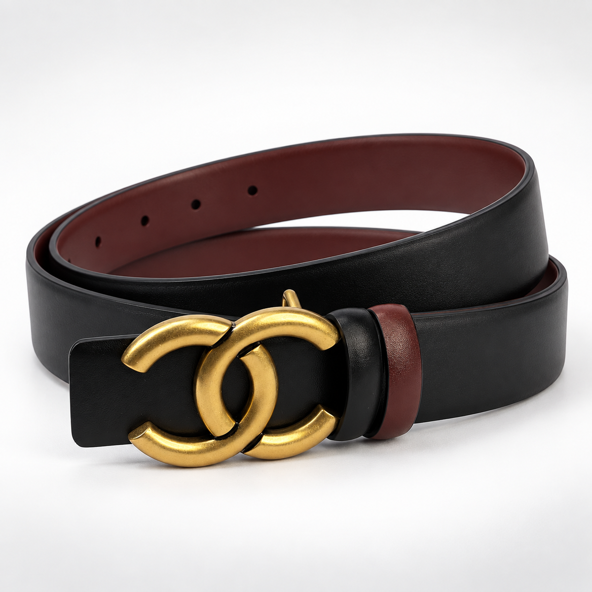 Black/ Burgundy Reversible Gold-Tone Buckle Belt - Product image 2