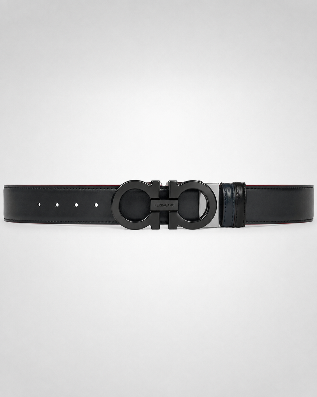 Black/ Burgundy Reversible Dark Metal Buckle Belt - Product image 2