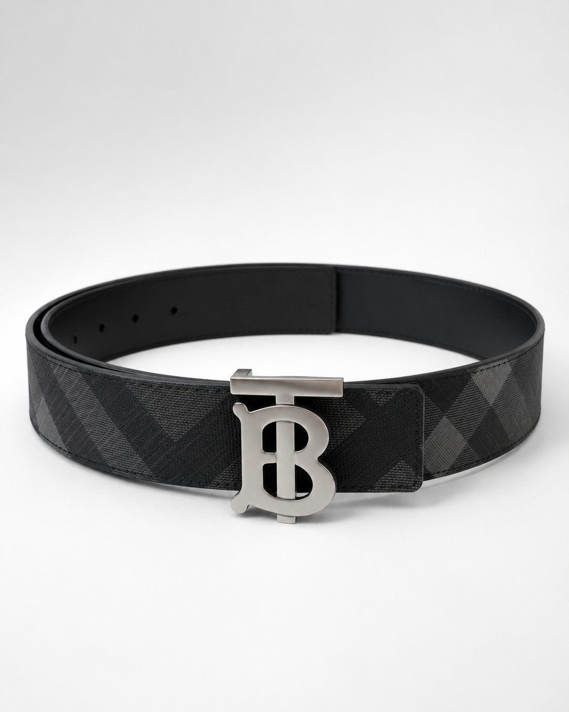 Black/ Grey check pattern; beige reverse is stated in the source description but not visible in the images Reversible Silver-Tone Buckle Belt - Product image 2