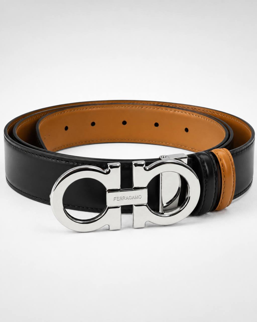 Tan/ Black Reversible Silver-Tone Buckle Belt - Product image 2