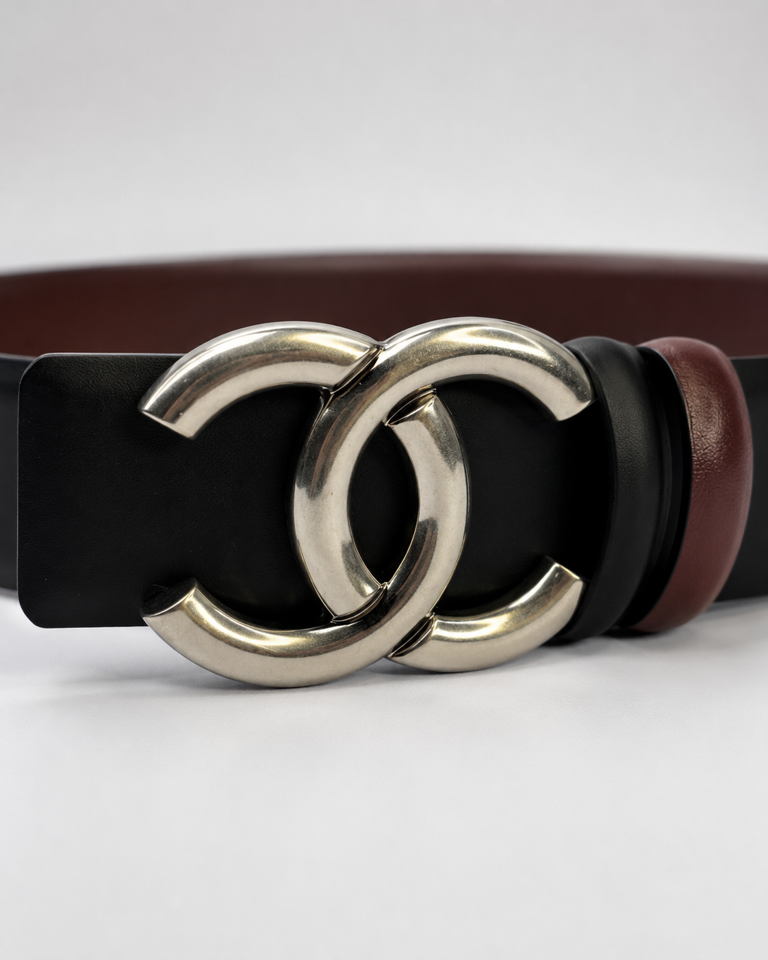 Black/ Burgundy Reversible Silver-Tone Buckle Belt - Product image 3