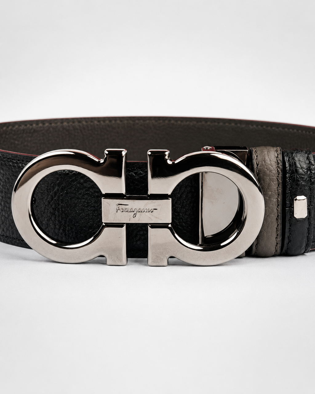Black/ Brown/ taupe Reversible Silver-Tone Buckle Belt - Product image 3