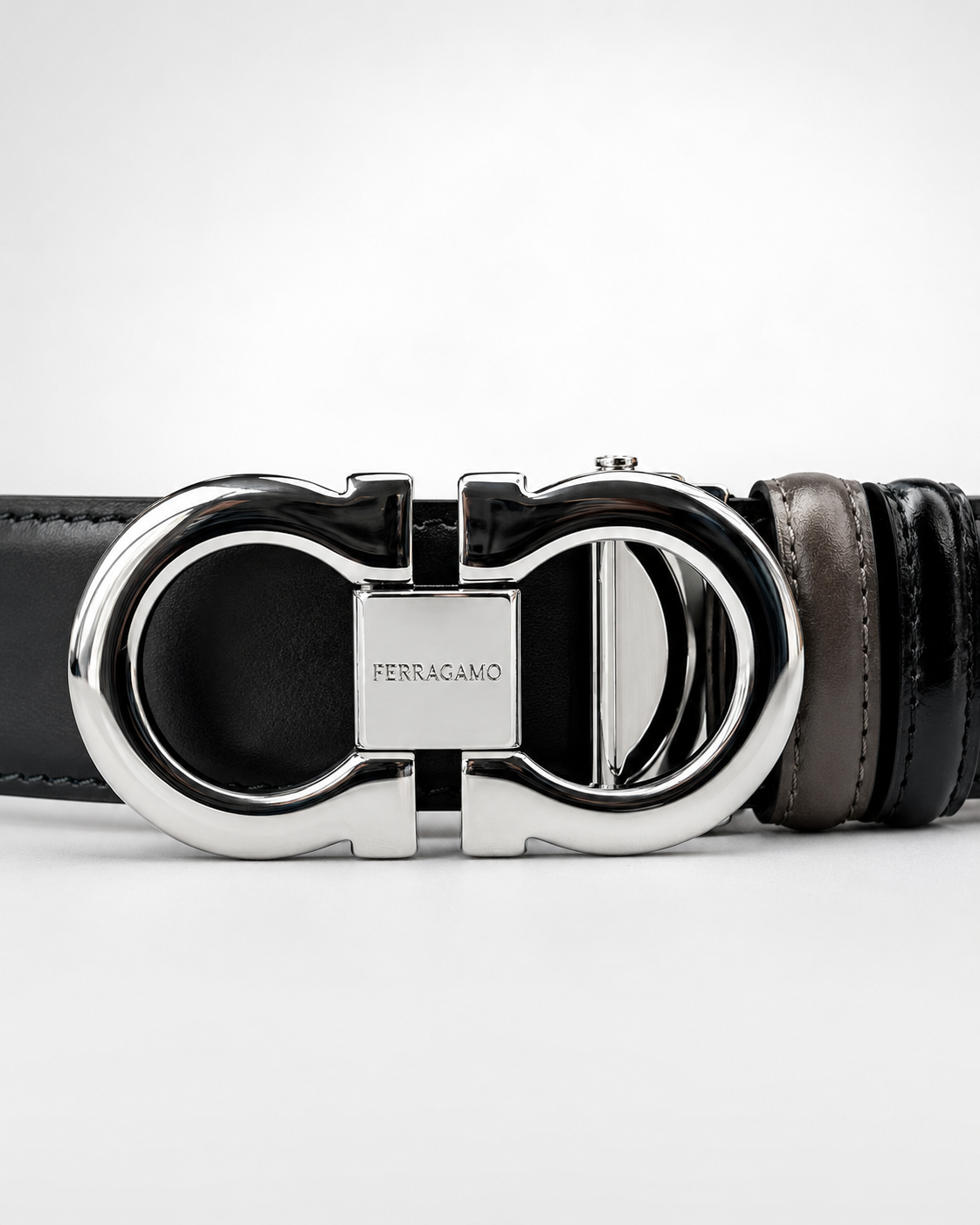 Black/ Taupe/brown Reversible Silver-Tone Buckle Belt - Product image 3