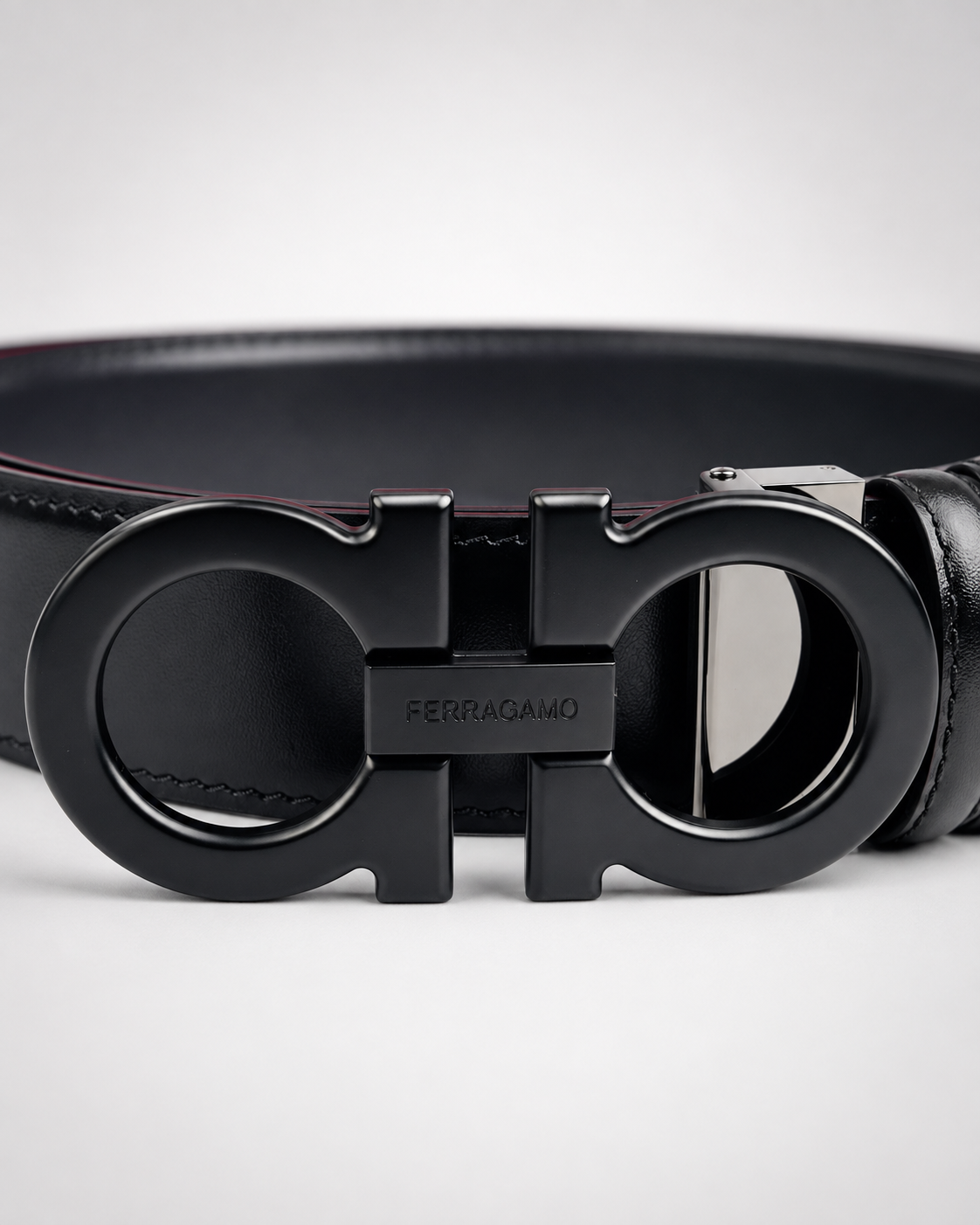 Black/ Burgundy Reversible Dark Metal Buckle Belt - Product image 3