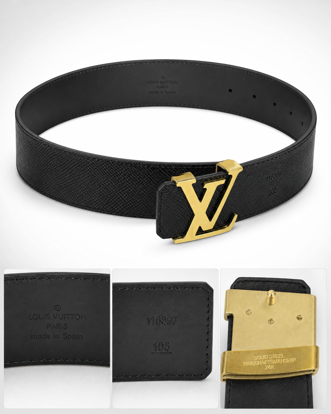 Black/ Gold-tone Reversible Gold-Tone Buckle Belt - Product image 5