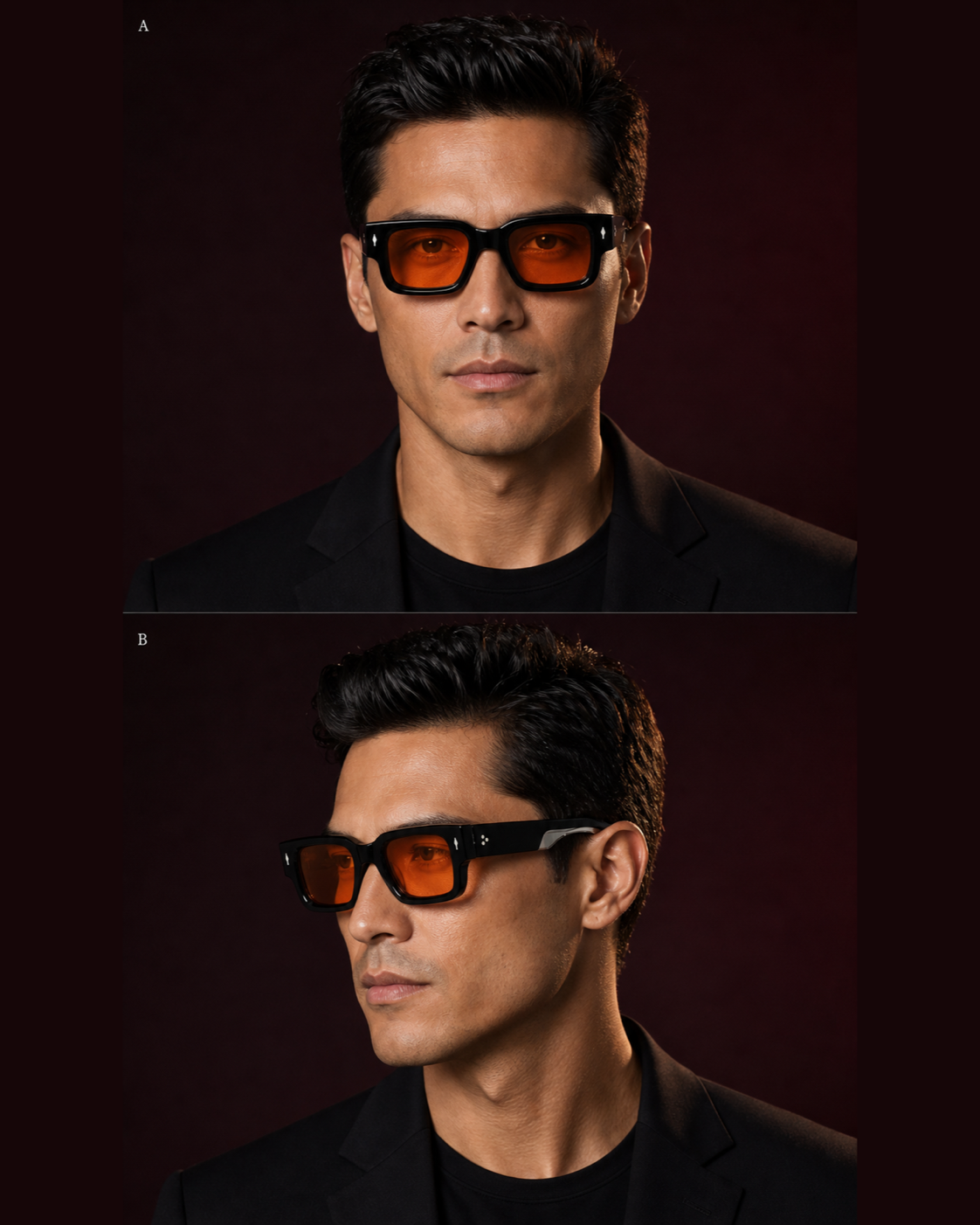 JMM — Black Amber Rectangular Sunglasses