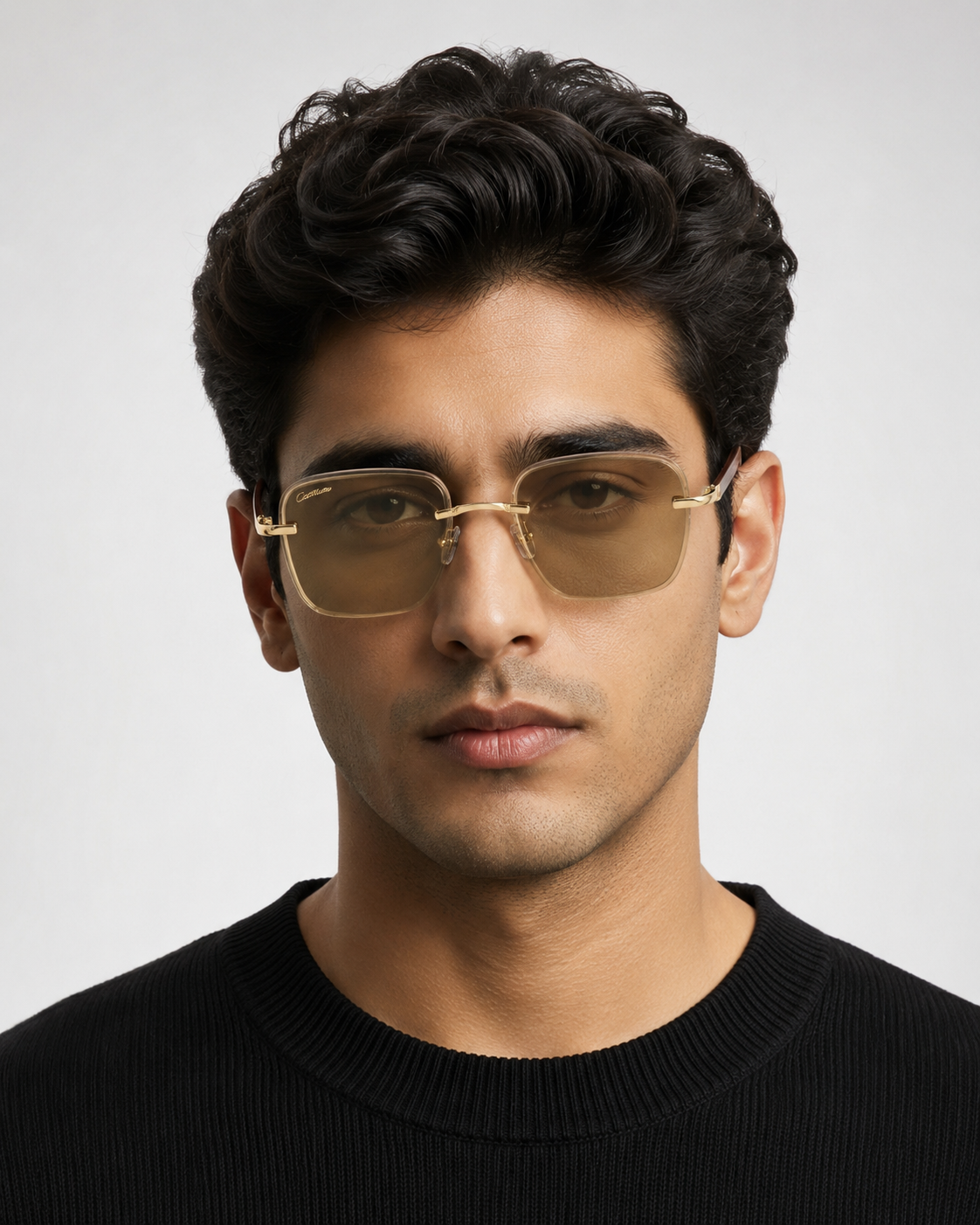 CR Double-Rim Amber Square Sunglasses