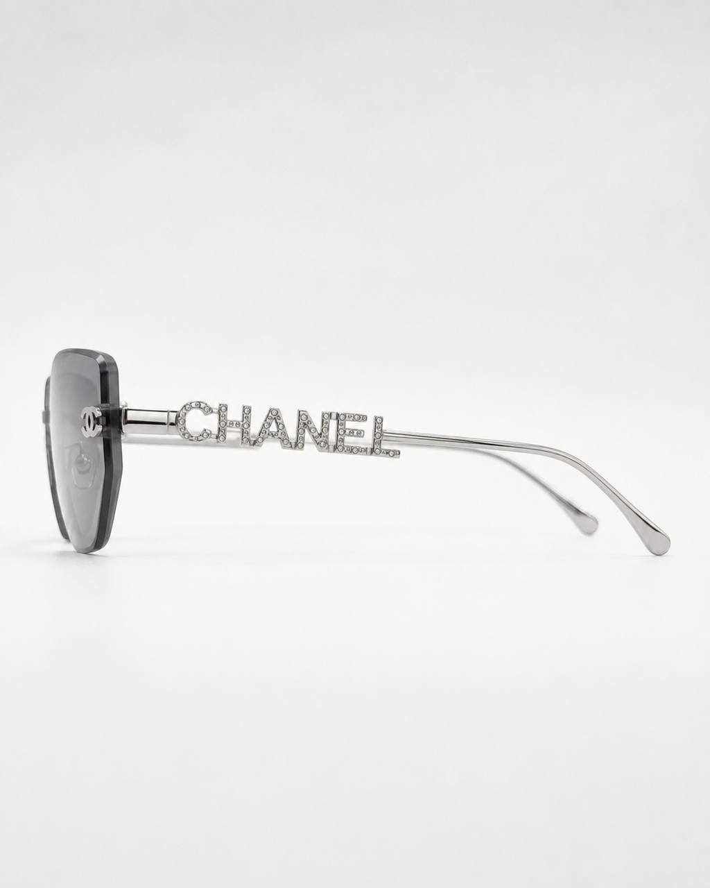 CC Silver Grey Rimless Geometric Sunglasses