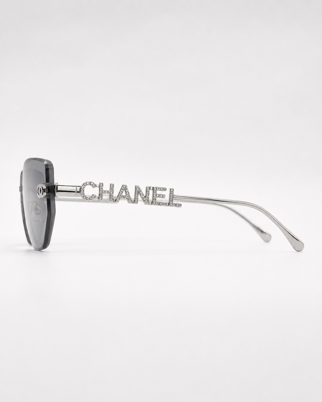 CC Silver Grey Rimless Geometric Sunglasses