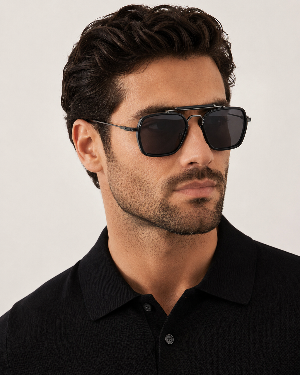 JMM Black Double-Bridge Navigator Sunglasses