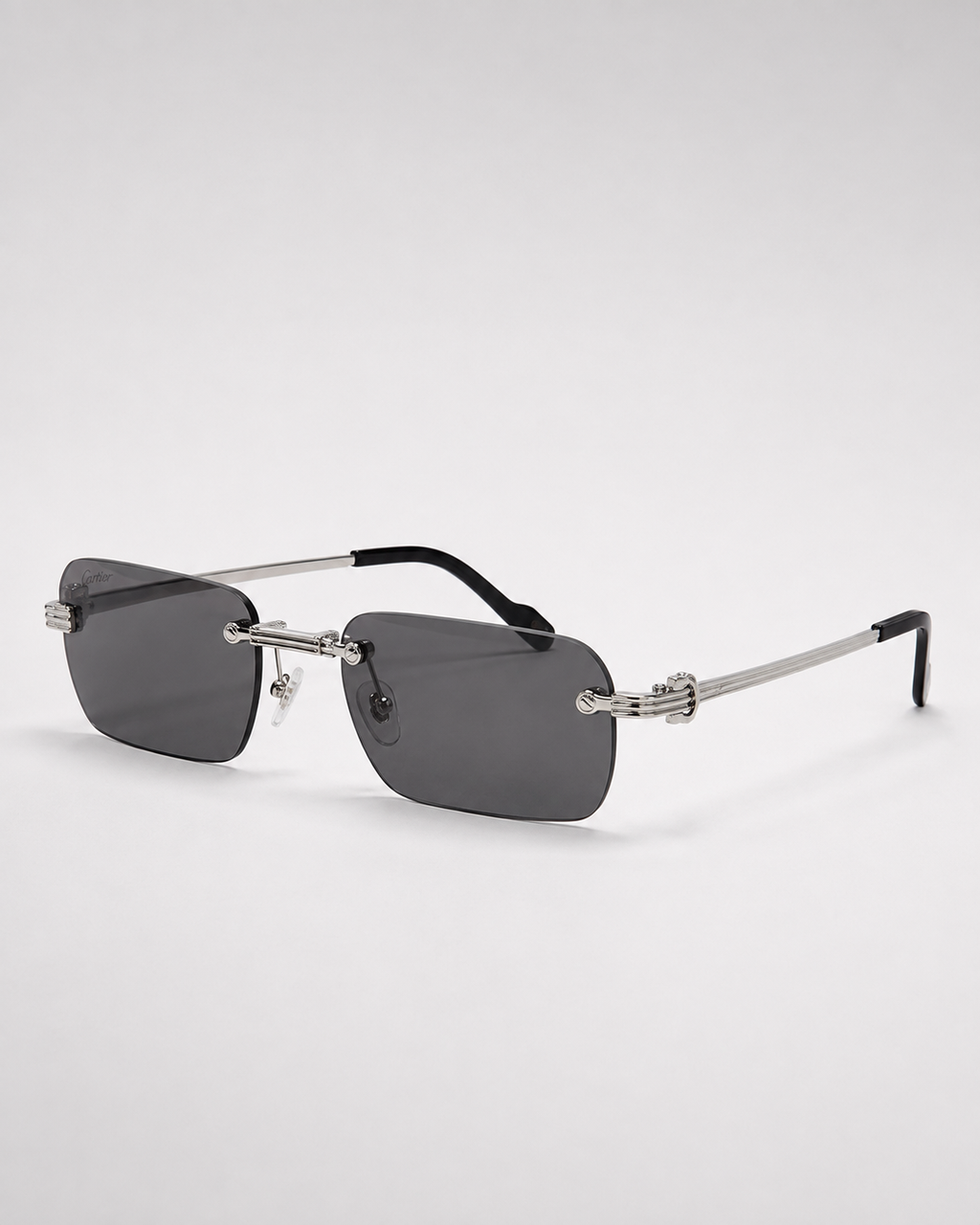 CR Triple-Line Silver Smoke Rimless Sunglasses
