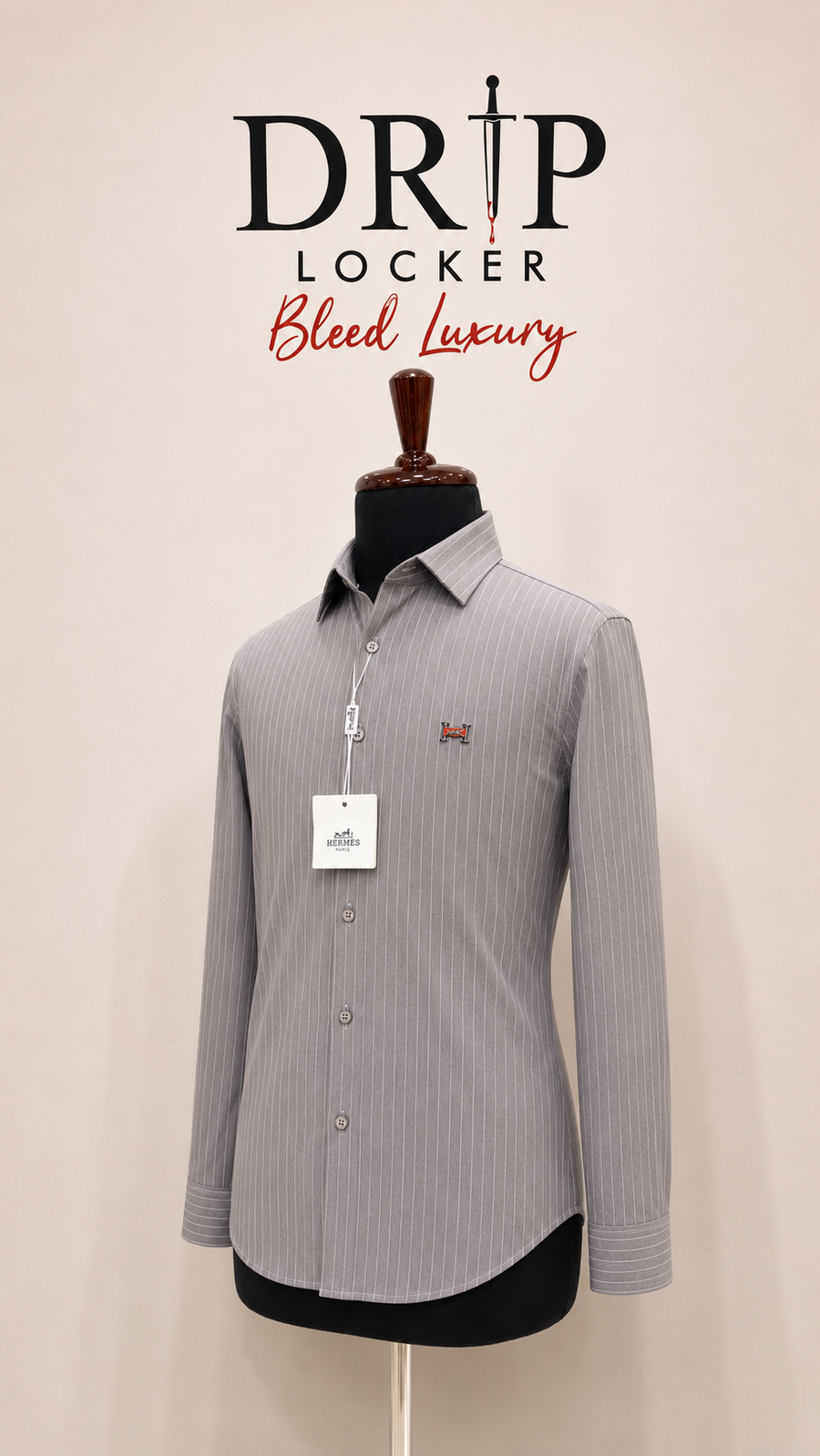 Men’s Light Grey Pinstripe Emblem Shirt - 54C60489 8972 4C32 8070 413EABA6C21E