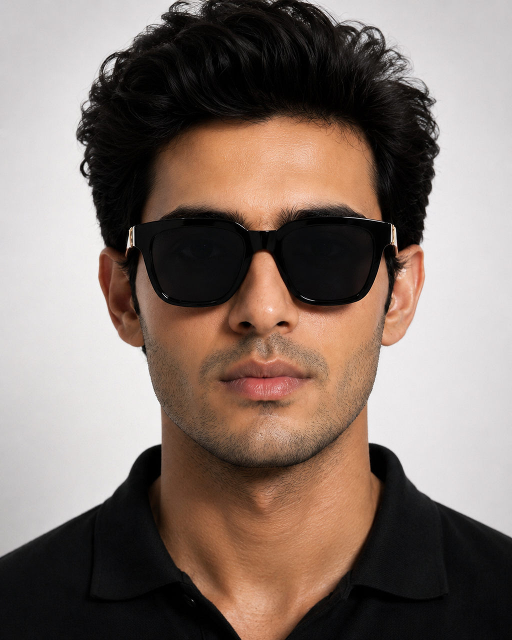 BRBRY — BB Black Gold Monogram Square Sunglasses
