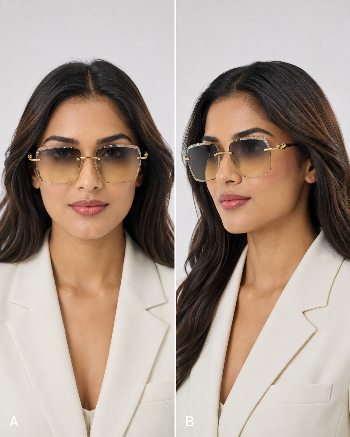 CR Sunfade Faceted Rimless Sunglasses