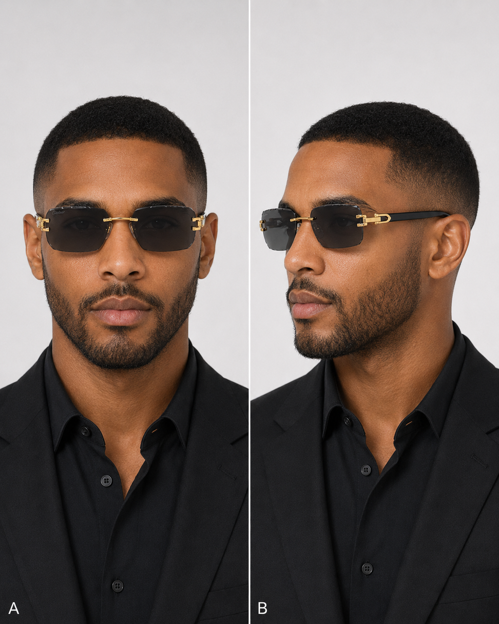 CR Black Temple Link Rimless Sunglasses