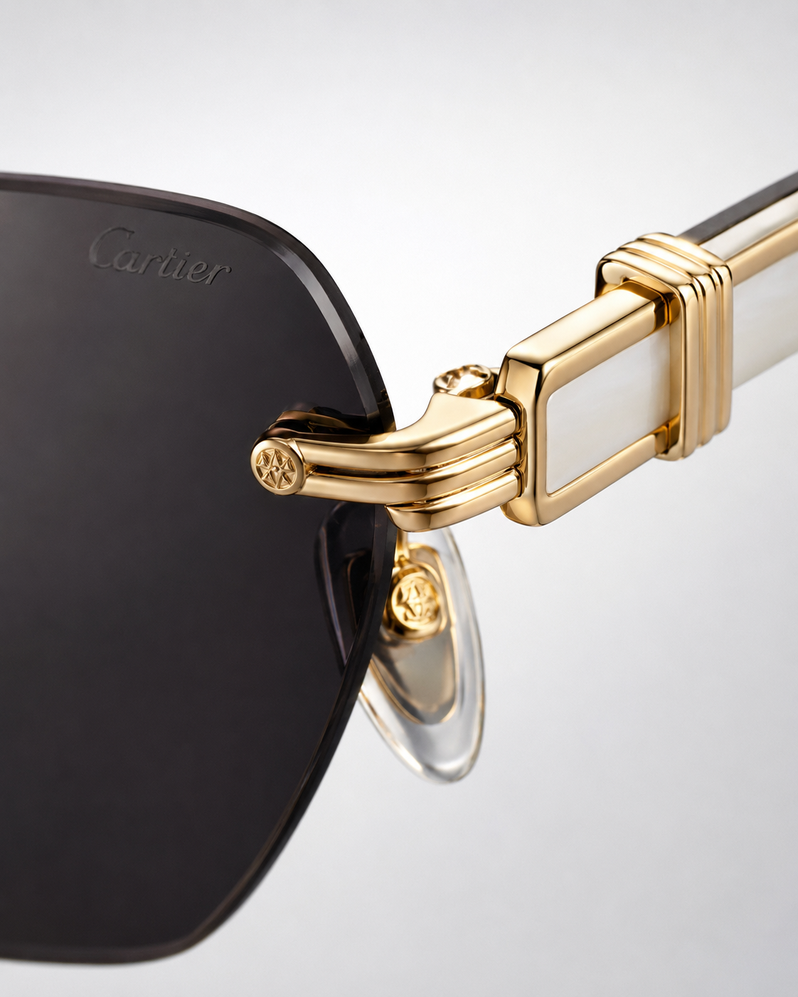 CR Pearl-Effect Temple Rimless Sunglasses