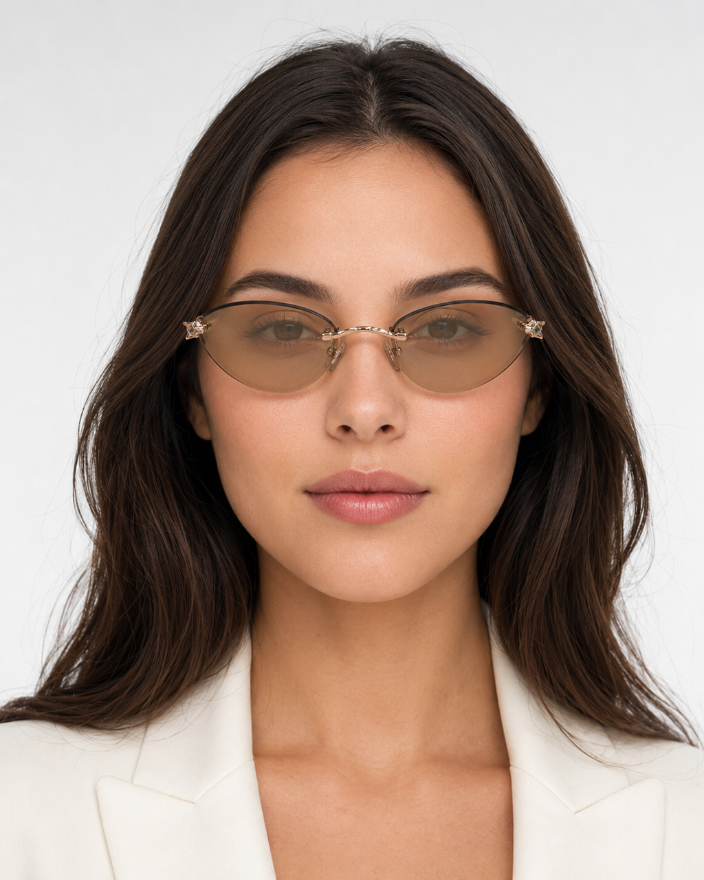 CR Crystal Accent Oval Rimless Sunglasses