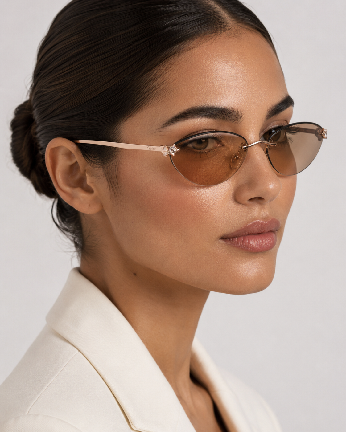 CR Crystal Accent Oval Rimless Sunglasses