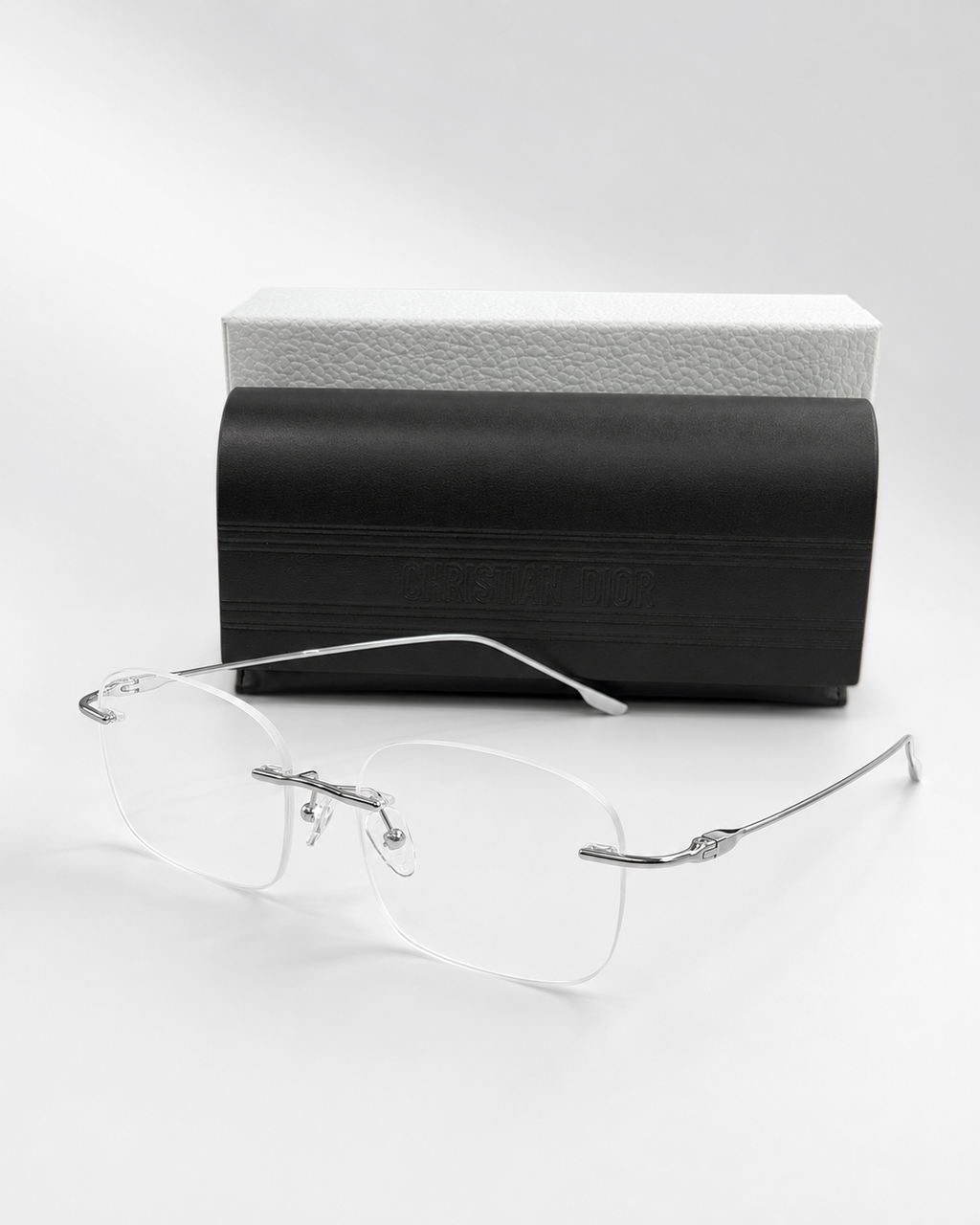 CD Silver Rimless Rectangular Eyeglasses