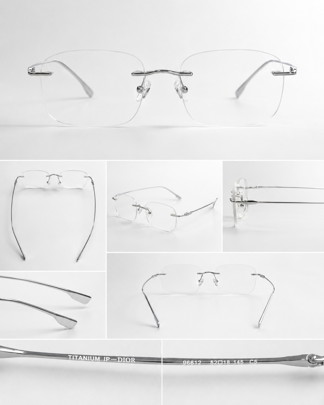 CD Silver Rimless Rectangular Eyeglasses