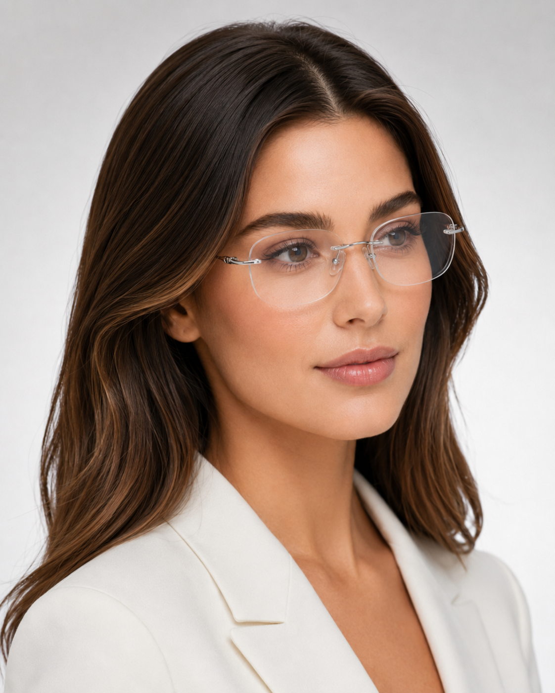 CD Silver Rimless Rectangular Eyeglasses