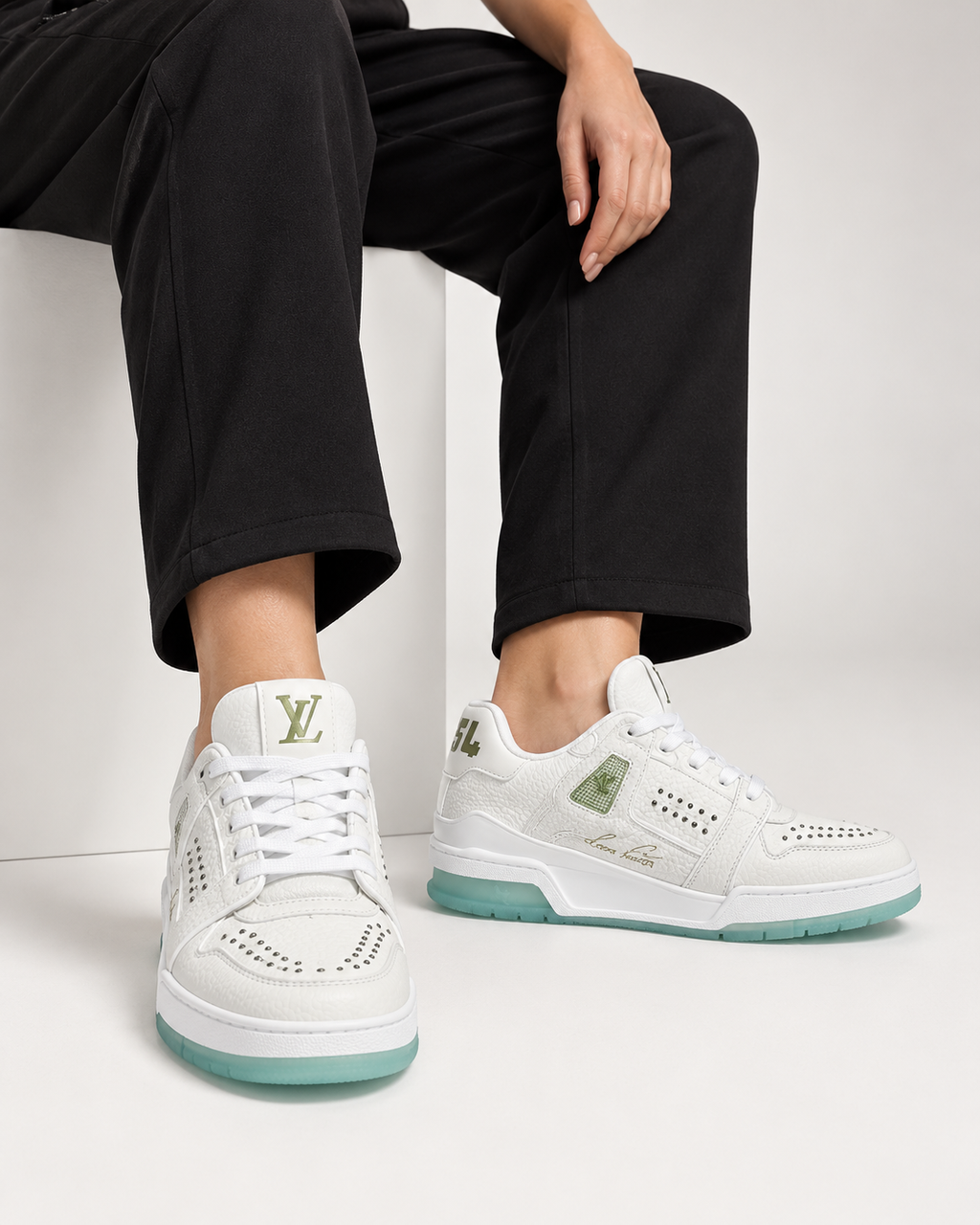 Women’s White & Mint Studded Sneakers - Codex Image 22 Sept 2026, 14 49 05