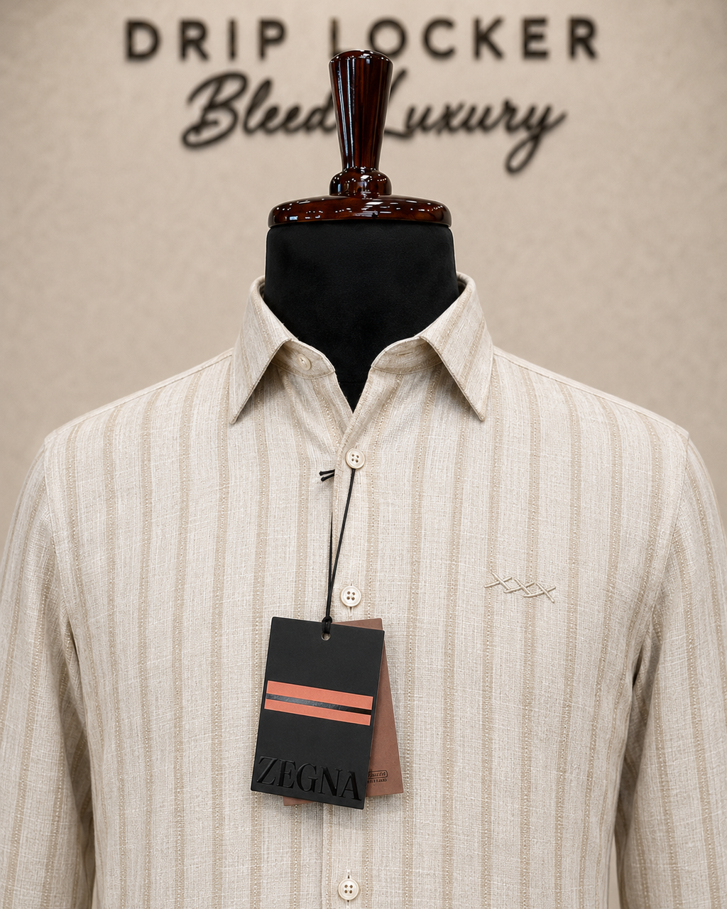 Men’s Ivory Textured-Stripe Shirt - Ecru striped linen craftsmanship close up