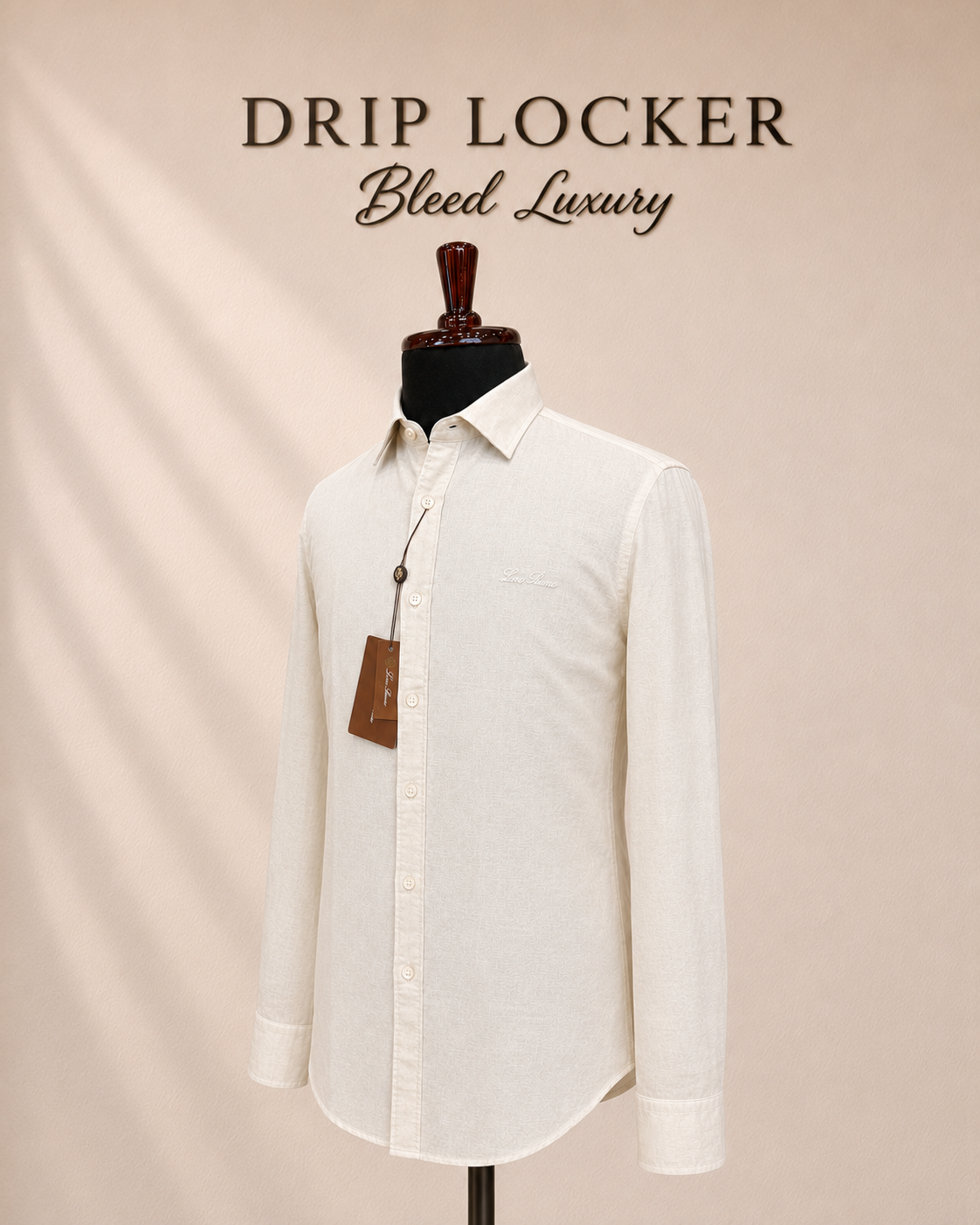 Men’s Ivory Textured Shirt - Embroidered Ivory Linen Shirt Display