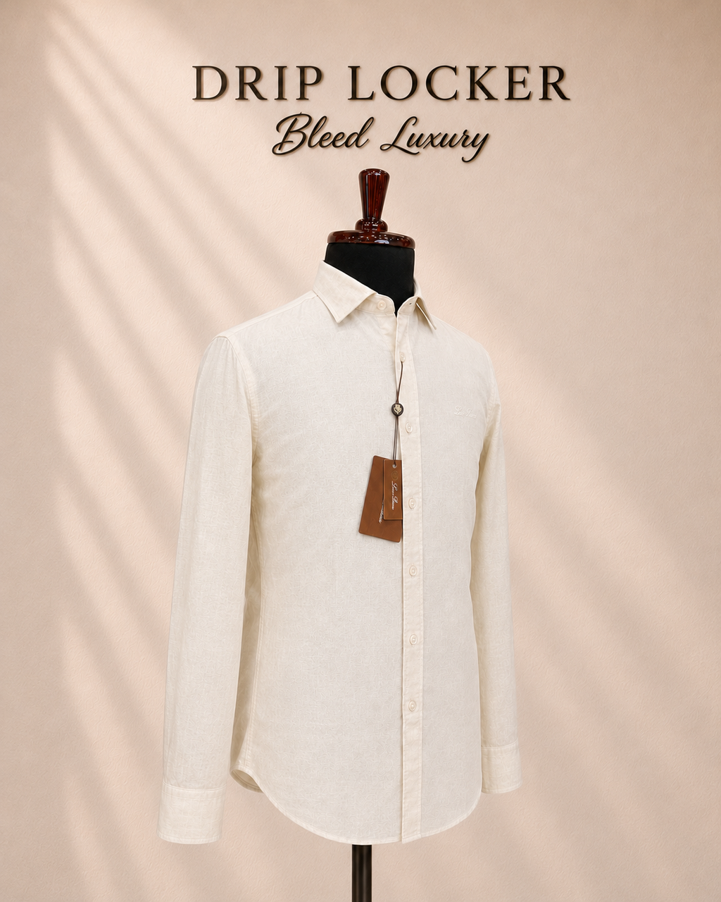 Men’s Ivory Textured Shirt - Embroidered ivory linen shirt on warm plaster (3)