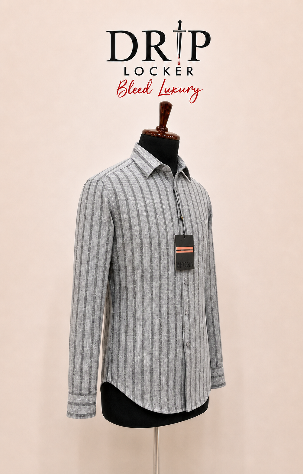 Men’s Grey Textured-Stripe Shirt - Grey striped shirt with subtle chest embroidery