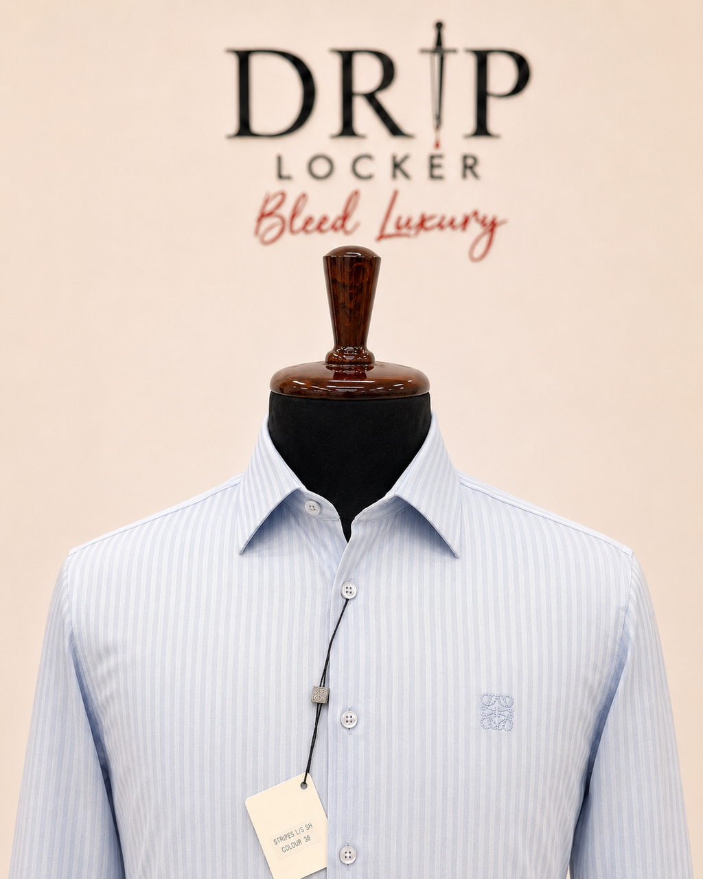 Men’s Light Blue Striped Shirt - Icy blue striped shirt close up craftsmanship