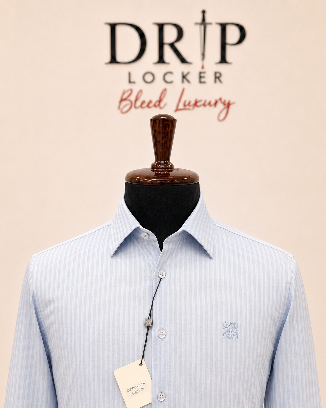 Men’s Light Blue Striped Shirt - Icy blue striped shirt close up craftsmanship