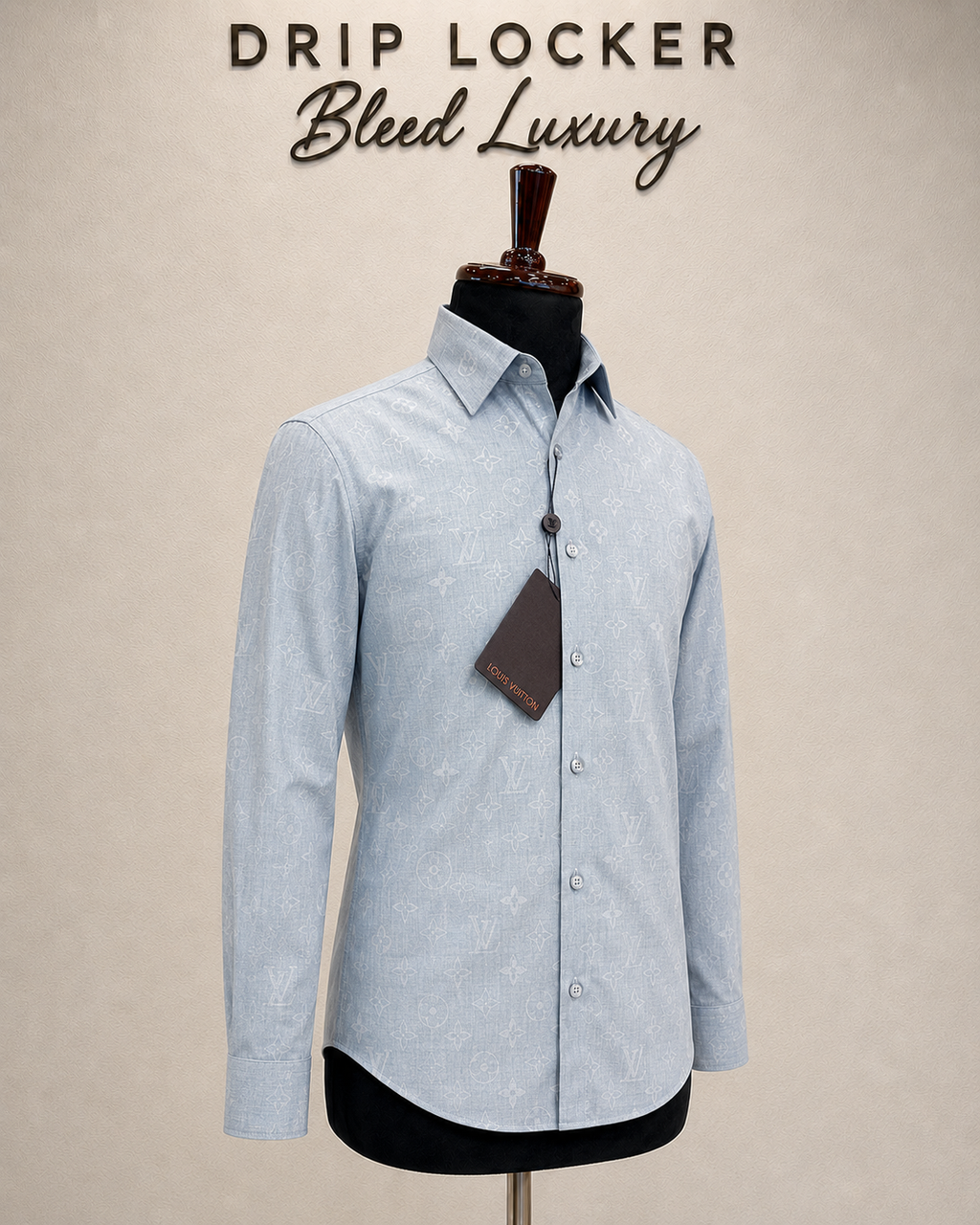 Men’s Pale Blue patterned print Shirt - Icy Blue Monogram Shirt Showcase