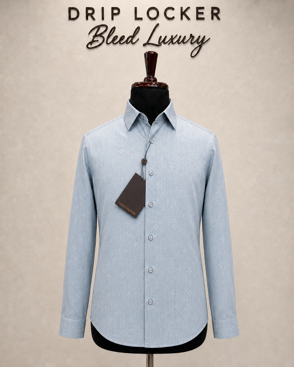Men’s Pale Blue patterned print Shirt - Icy blue monogram shirt