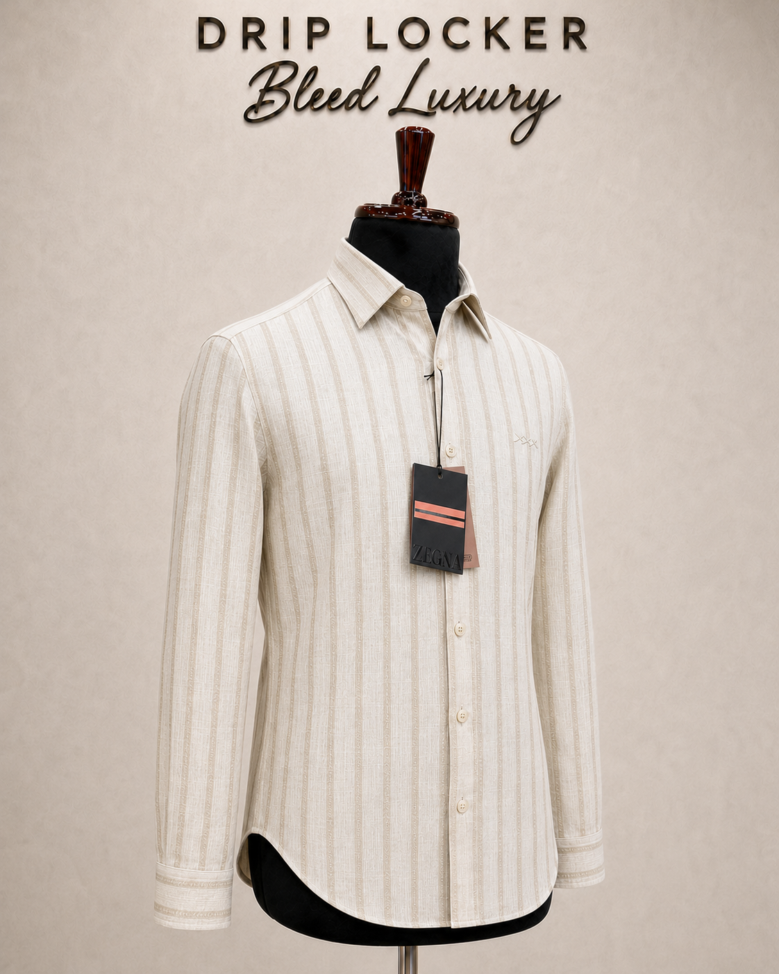 Men’s Ivory Textured-Stripe Shirt - Opposite View Ivory Zegna Linen Shirt