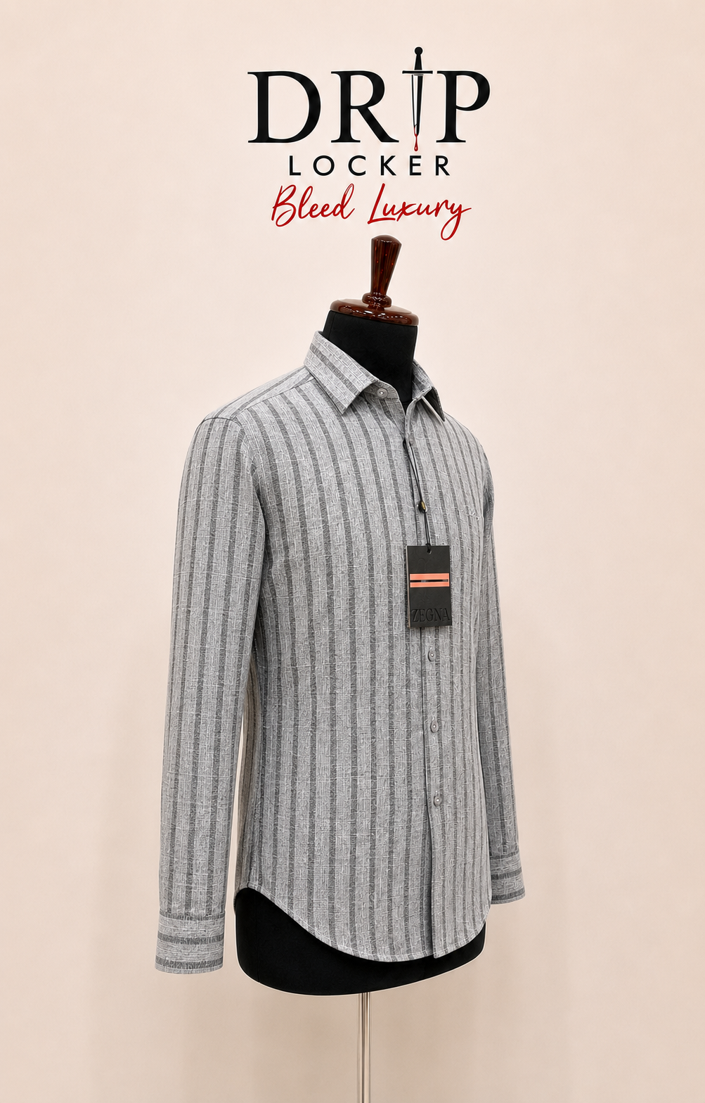 Men’s Grey Textured-Stripe Shirt - Opposite view grey striped Zegna shirt