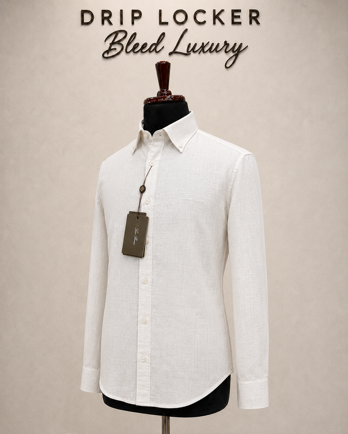 Men’s White Tonal-Linen Shirt - Opposite three quarter ivory linen shirt display