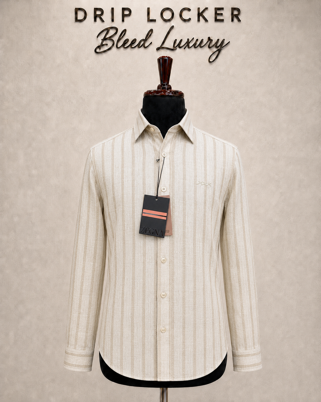 Men’s Ivory Textured-Stripe Shirt - Premium ecru striped linen shirt