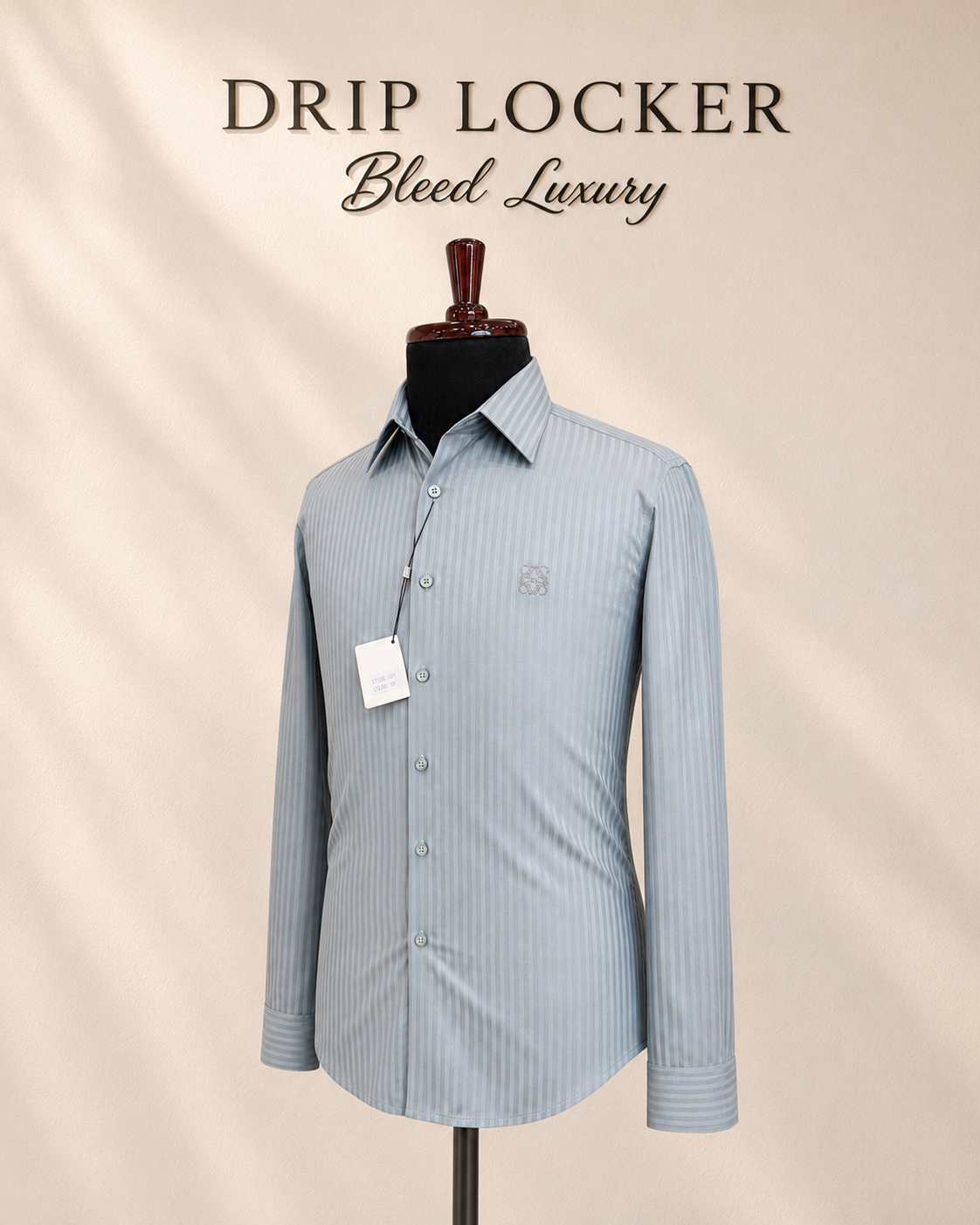 Men’s Blue Tonal-Striped Shirt - Silver blue embroidered shirt in ivory studio