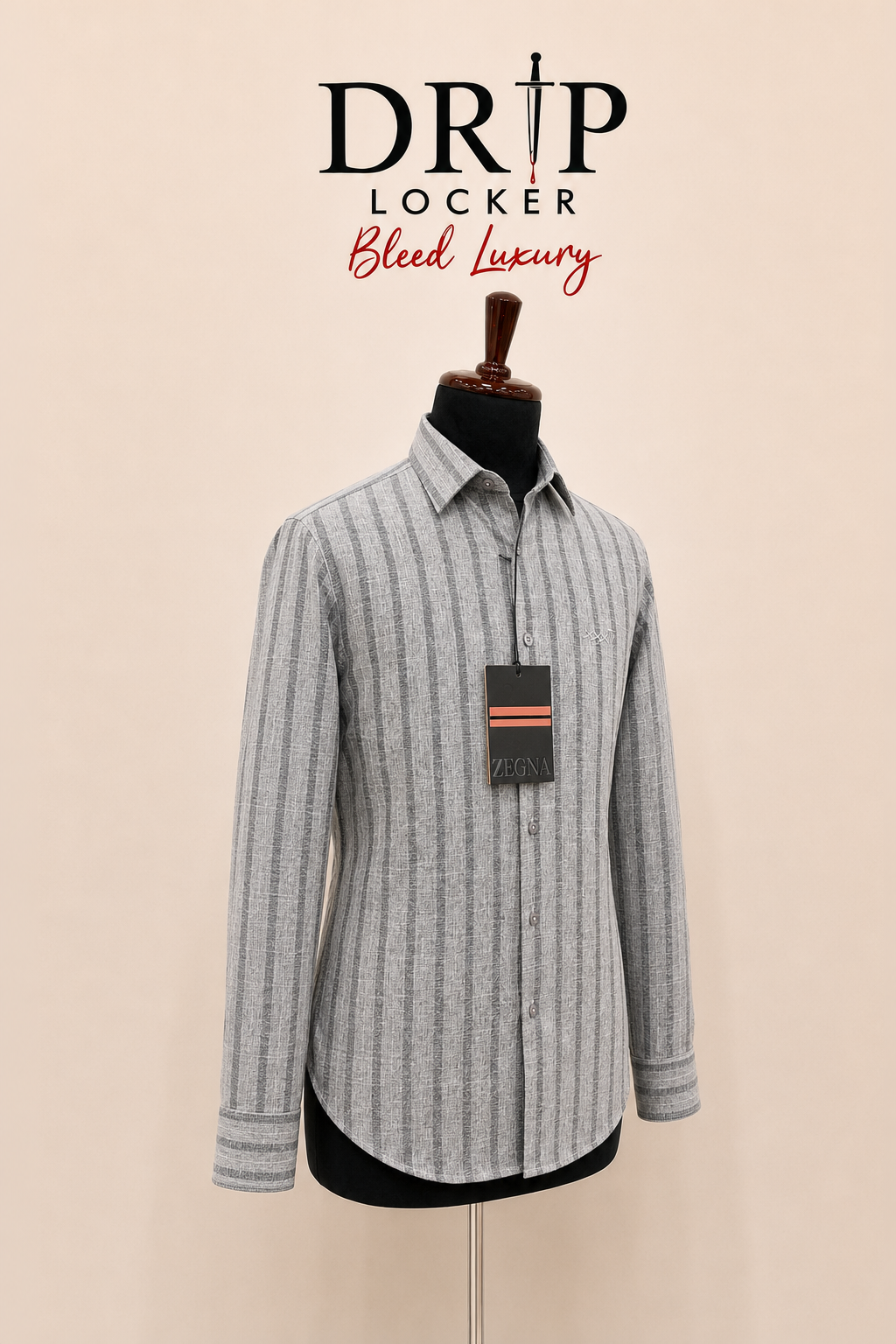 Men’s Grey Textured-Stripe Shirt - Zegna shirt, 35 degree studio view