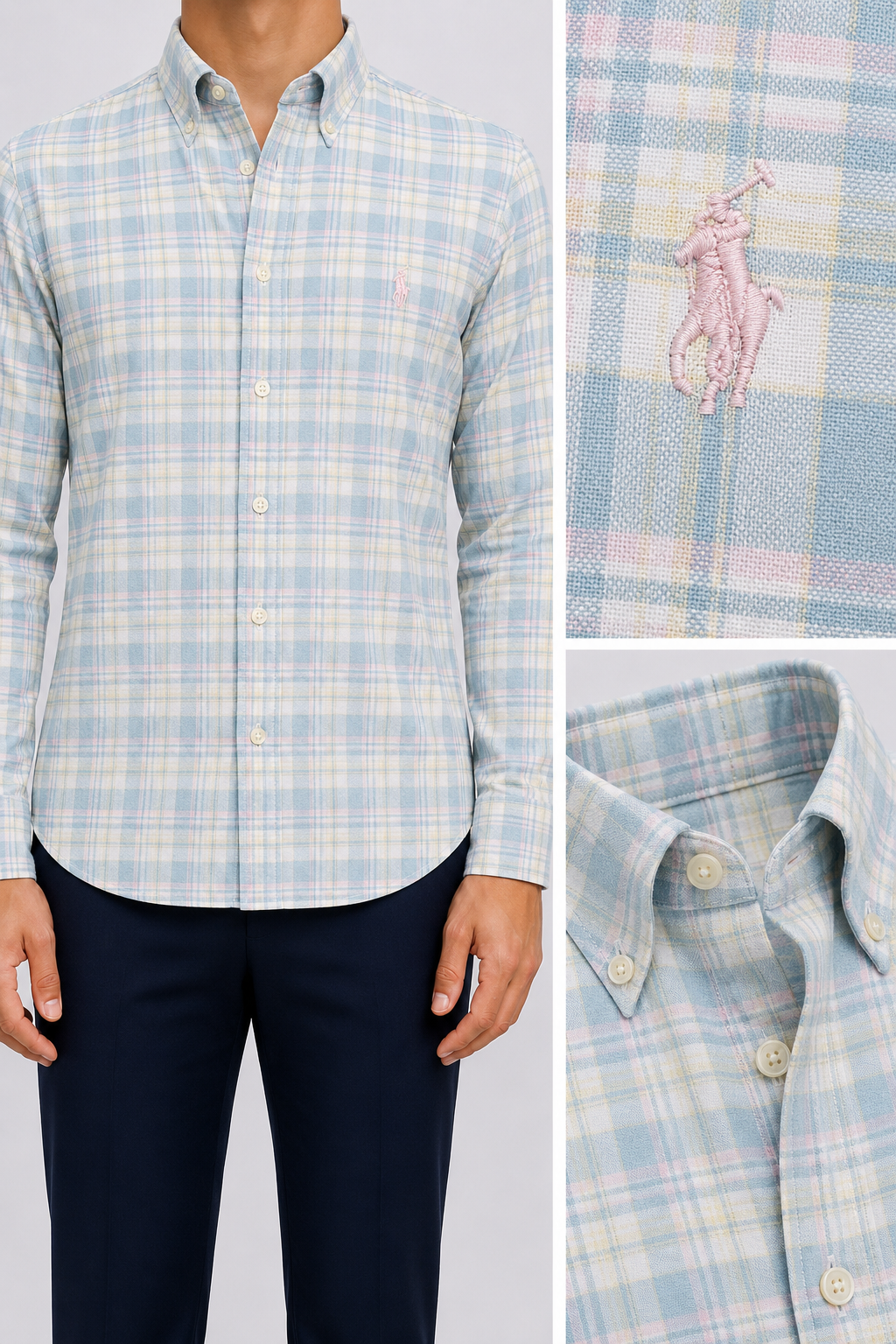 RL — Men’s Pastel Blue Plaid Shirt — additional product detail view