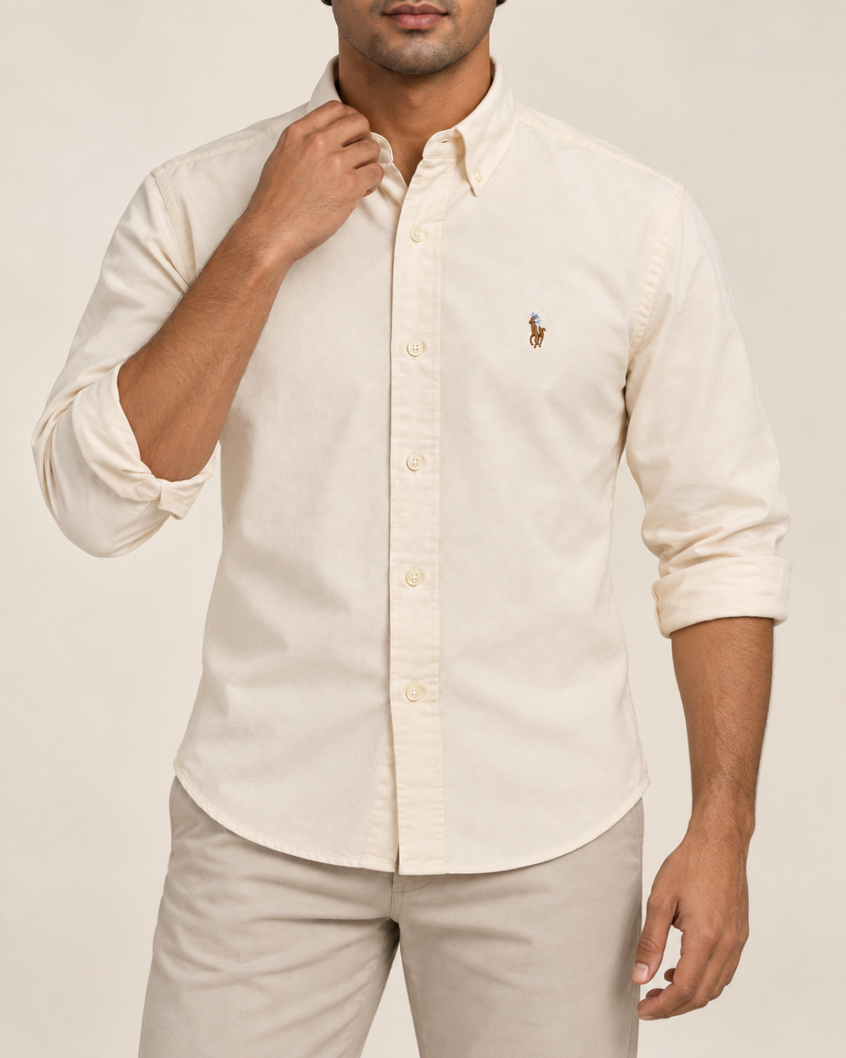 RL — Ivory Cream Button-Down Shirt — front styling